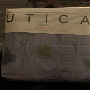 New! Vintage Utica Queen Sheet Set - Floral Lavender Gray